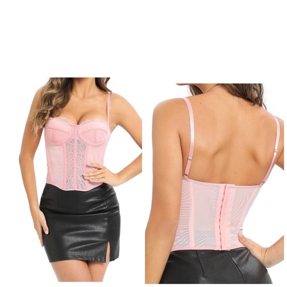 Elegant Pink Lace Corset Bustier Top With Straps L - Picture 1 of 14
